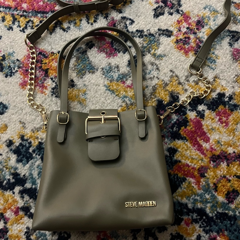 Steve Madden Olive Shoulder Bag with Gold Accents
